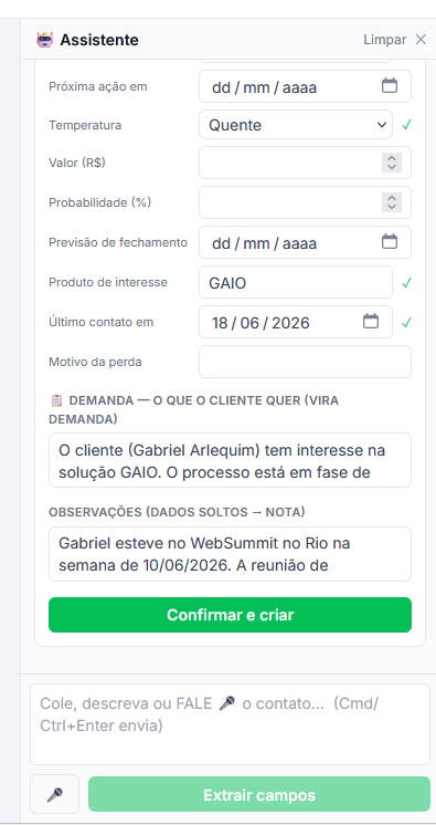 Atualize o lead em uma frase